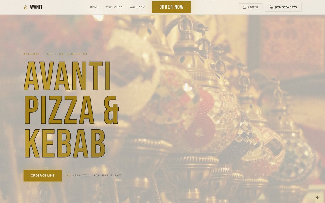 Avanti Pizza & Kebab — Charcoal takeaway · Mildura, VIC website by YurTech Studios