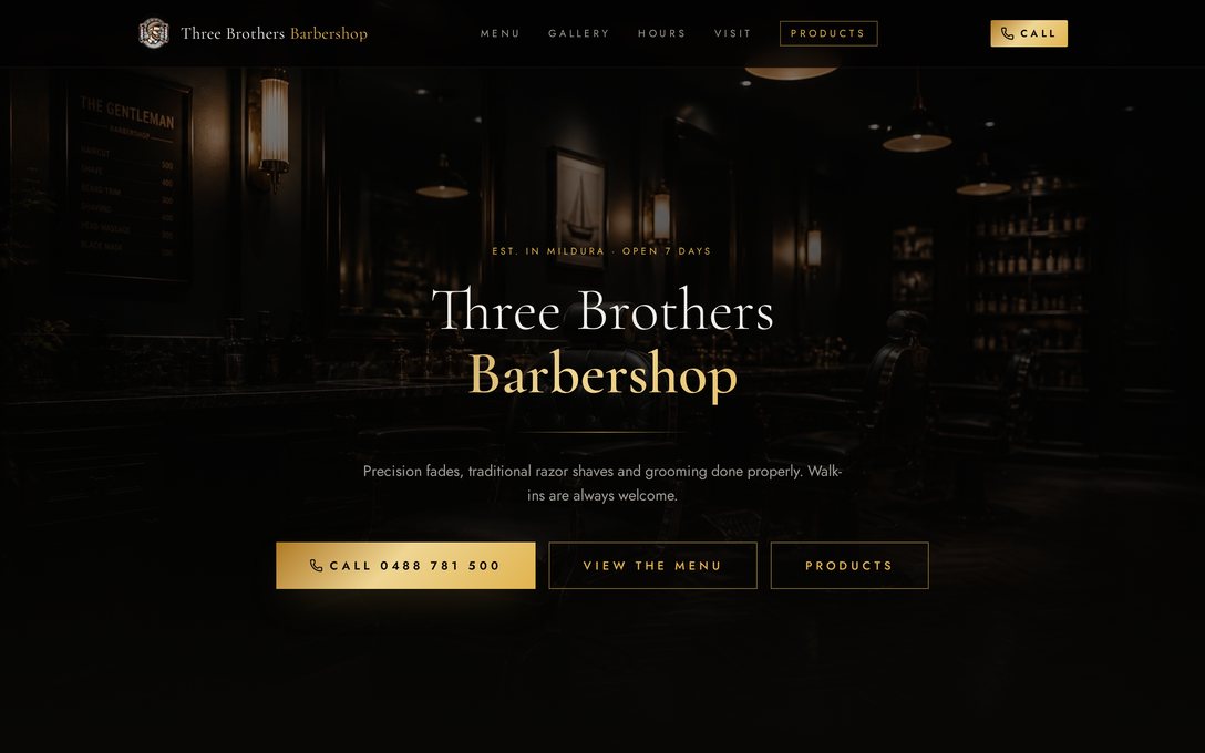 Three Brothers Barbershop — Barbershop · Mildura, VIC website by YurTech Studios